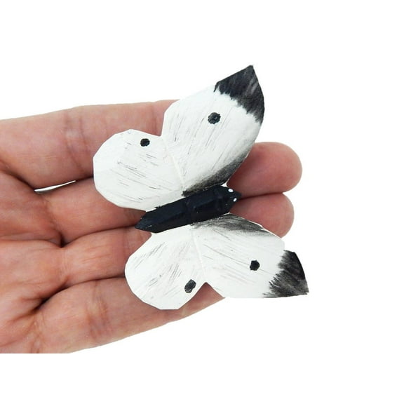 Cabbage White Butterfly Handmade Wood Figure Statue Sculpture Miniature Small Animal Artisan Carving Home Decor Gift Collector