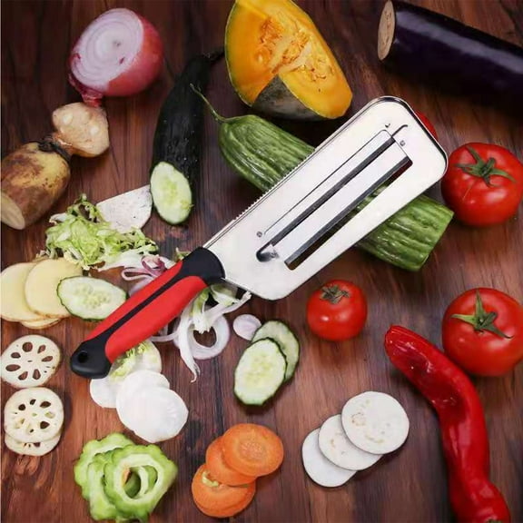 Cabbage shredder stainless steel vegetable cutter | ergonomic handle sauerkraut slicer | lettuce chopper for coleslaw, peppers, tomatoes | dual blade grater easy to clean | 12.8 x 3.5 inch durable