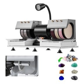 Cabbing Machine 6" 2/5 HP Lapidary Grinder Polisher, Diamond Wheels, LED Lamp, Water System - Gemstone Grinding & Stone Polishing Equipment