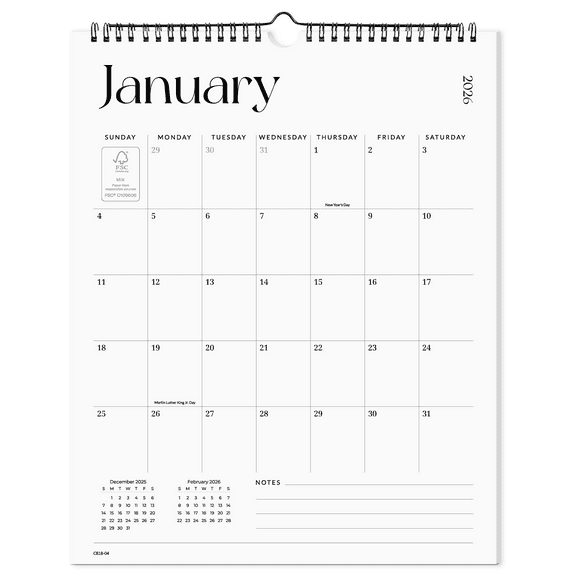 Cabbrix Wall Calendar 2026, Monthly Hanging Wall Calendar 15" x 12", Twin-Wire Binding
