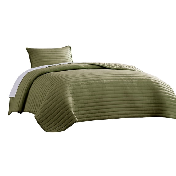 Cabe 2 Piece Twin Comforter Set Polyester Puffer Channel Quilted Green
