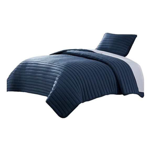 Benjara Cabe 2 PC Twin Comforter Set- Polyester Puffer Channel Quilted Navy Blue