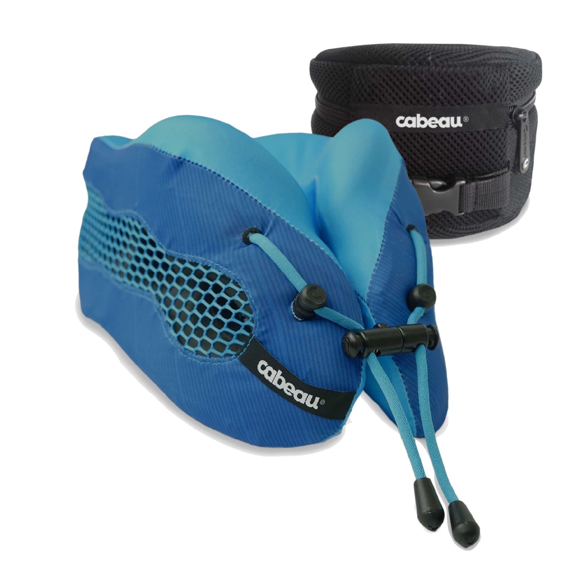 Blue Memory Foam Travel Neck Pillow with Cooling Vents