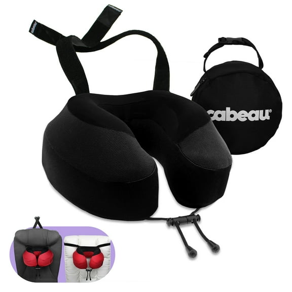 Cabeau Evolution S3 Memory Foam Travel Neck Pillow with Seat Strap, One Size, Black