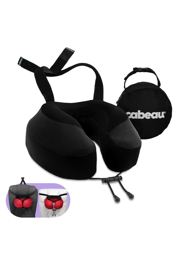 Evolution S3 Memory Foam Travel Neck Pillow with Seat Strap, One Size, Black