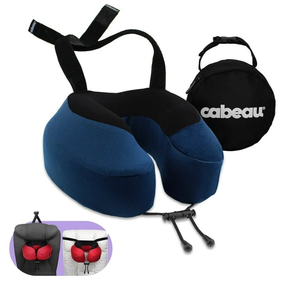 Cabeau Evolution S3 Memory Foam Travel Pillow for Adults, Seat Strap for Neck and Head Support on Airplanes, One Size, Indigo Blue
