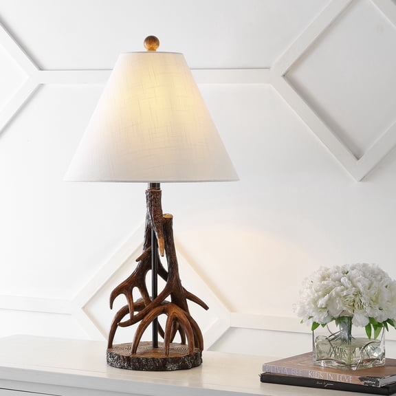 JONATHAN Y Cabell 26" Farmhouse Rustic Iron LED Table Lamp, Brown/White, JYL8501A