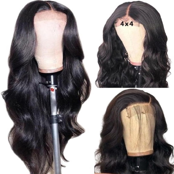 Cabello Wig for Women, 24 Inch 4x4 Closure Wig, 100% Remy Virgin Human Hair, Natural Wavy Black Texture, Glueless Full Head Coverage Wig for Baldness & Thinning Hair