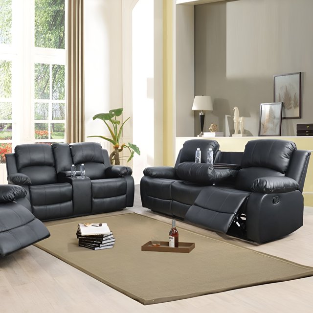 Caberryne 2Piece Leather Reclining Couch Set Wall Hugger Recliner
