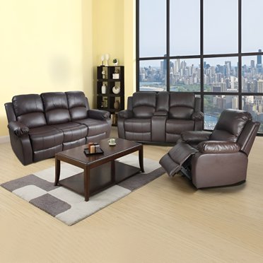 A Ainehome Power Leather Recliner Sofa Set With LED Lights, Reclining