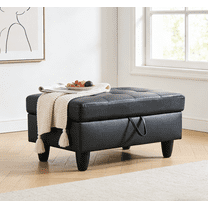 Caberryne 34" Square Storage Ottoman for Flexible Seating, Oversized Coffee Table Ottoman Bench with Storage for Living Room(Black)