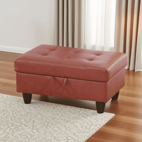 Caberryne 34" Square Storage Ottoman for Flexible Seating, Oversized Coffee Table Ottoman Bench with Storage for Living Room(Red)
