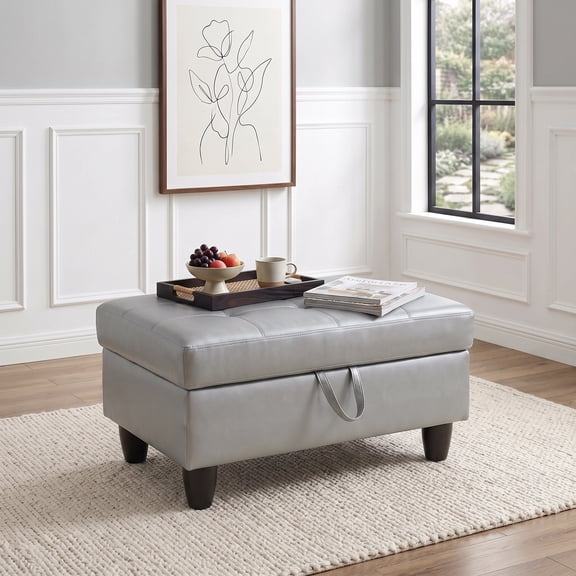 Caberryne 34" Square Storage Ottoman for Living Room, Oversized Coffee Table Ottoman Bench with Storage(Silver)