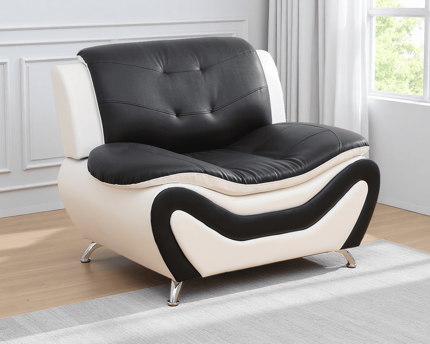 Caberryne Leather Couch Set,Modern Sofa for Living Room Furniture Sets,42" Button Tufted Chair for Living Room/Office/Bedroom/Apartment(Black&White)