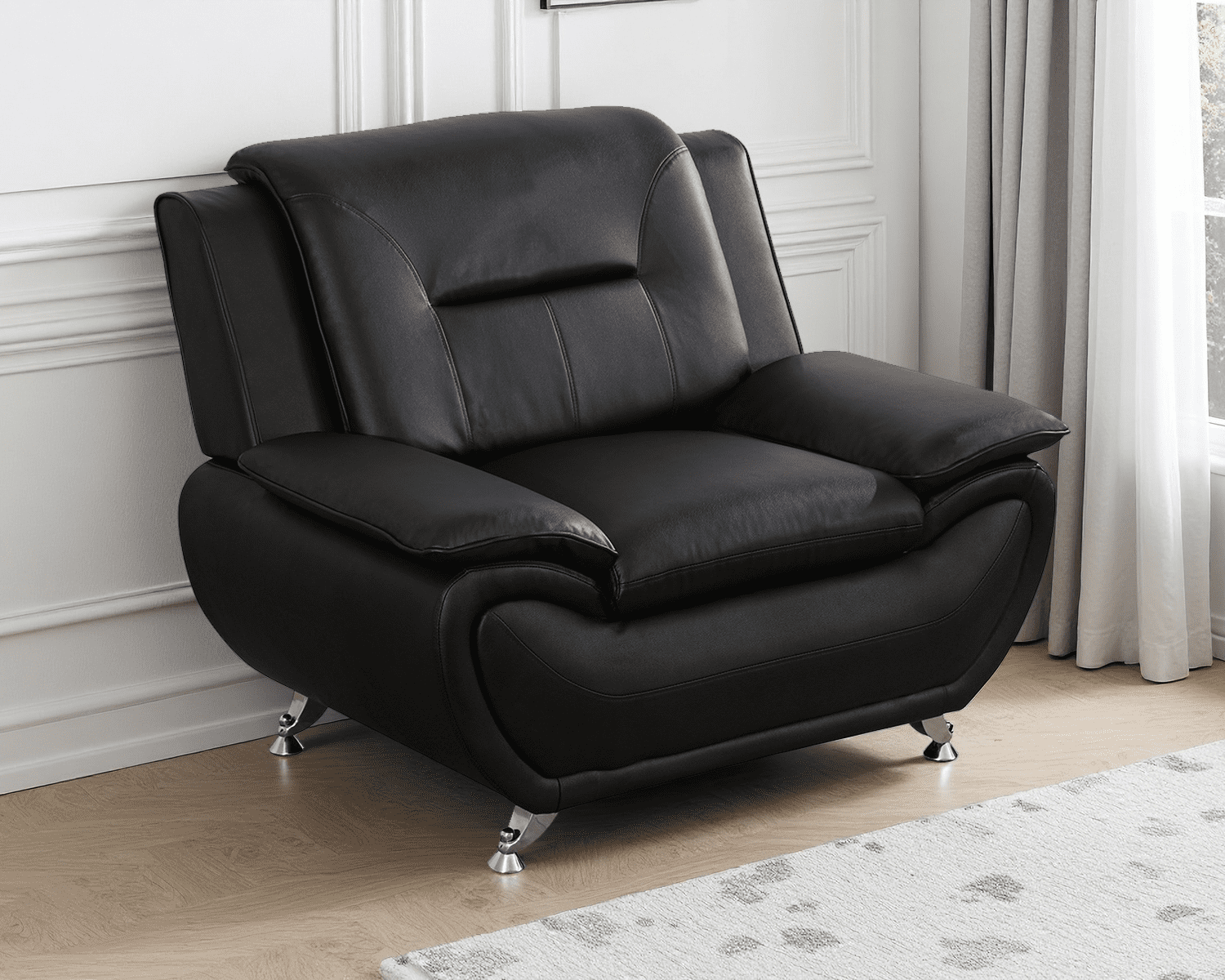 Caberryne Leather Couch Set,Modern Sofa for Living Room Furniture Sets,46" Modern Chair for Living Room/Office/Bedroom/Apartment(Black)