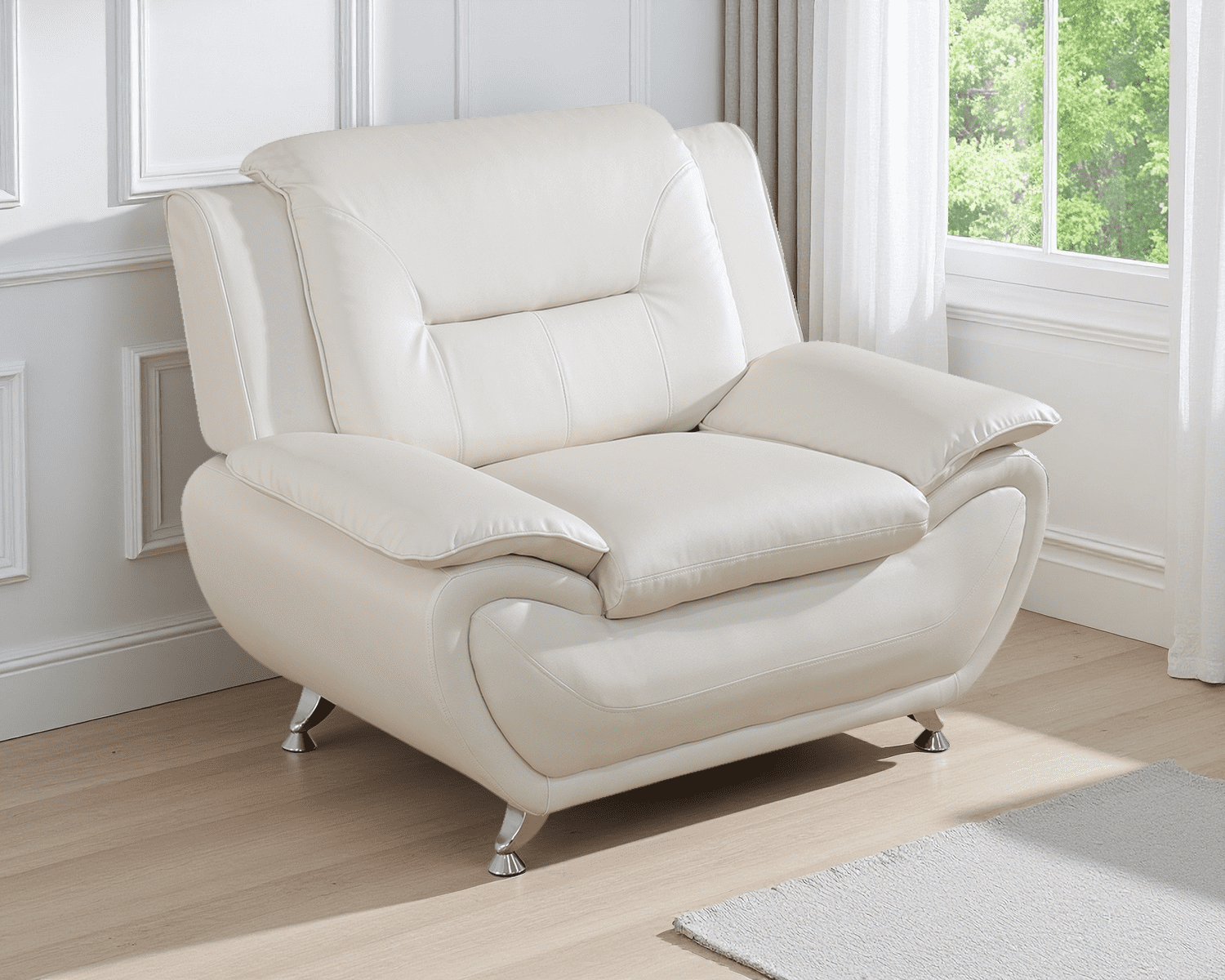 Caberryne Leather Couch Set,Modern Sofa for Living Room Furniture Sets,46" Modern Chair for Living Room/Office/Bedroom/Apartment(Cream)