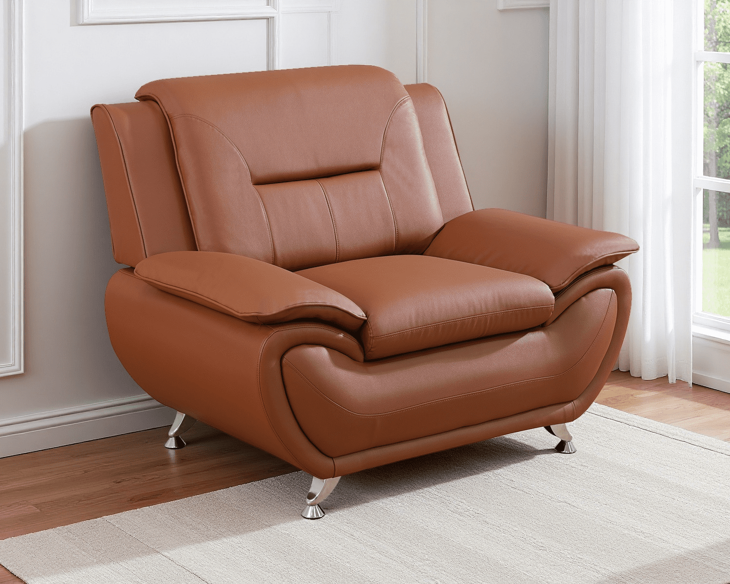Caberryne Leather Couch Set,Modern Sofa for Living Room Furniture Sets,46" Modern Chair for Living Room/Office/Bedroom/Apartment(Khaki)