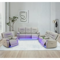 Caberryne Leather Recliner Sofa Set for Living Room Furniture Set, Power Reclining Couch with LED Lights/Charging Ports/Deep Seats for House/Home Theater(6 Seater)