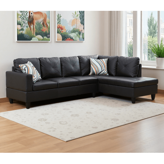 Caberryne Leather Sectional Sofa for Living Room Furniture Set,Ginger L-Shape Sofa Couch with Facing Right Chaise for Living Room/Office/Lounge/Apartment