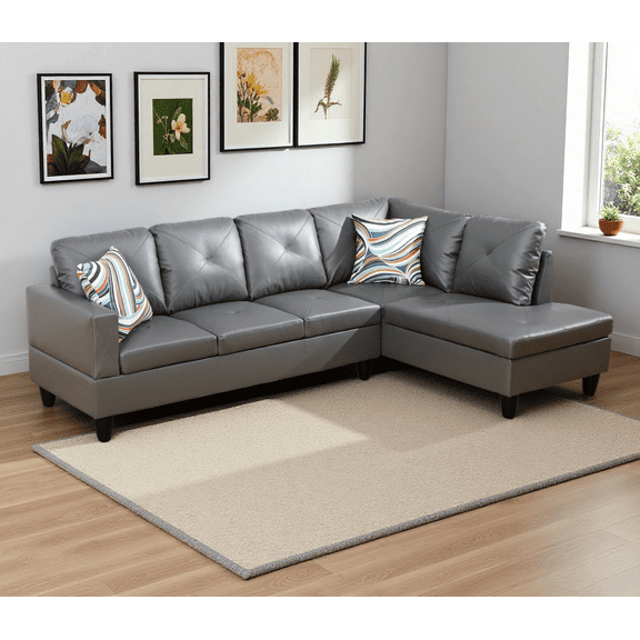 Caberryne Leather Sectional Sofa for Living Room Furniture Set,Ginger L-Shape Sofa Couch with Facing Right Chaise for Living Room/Office/Lounge/Apartment