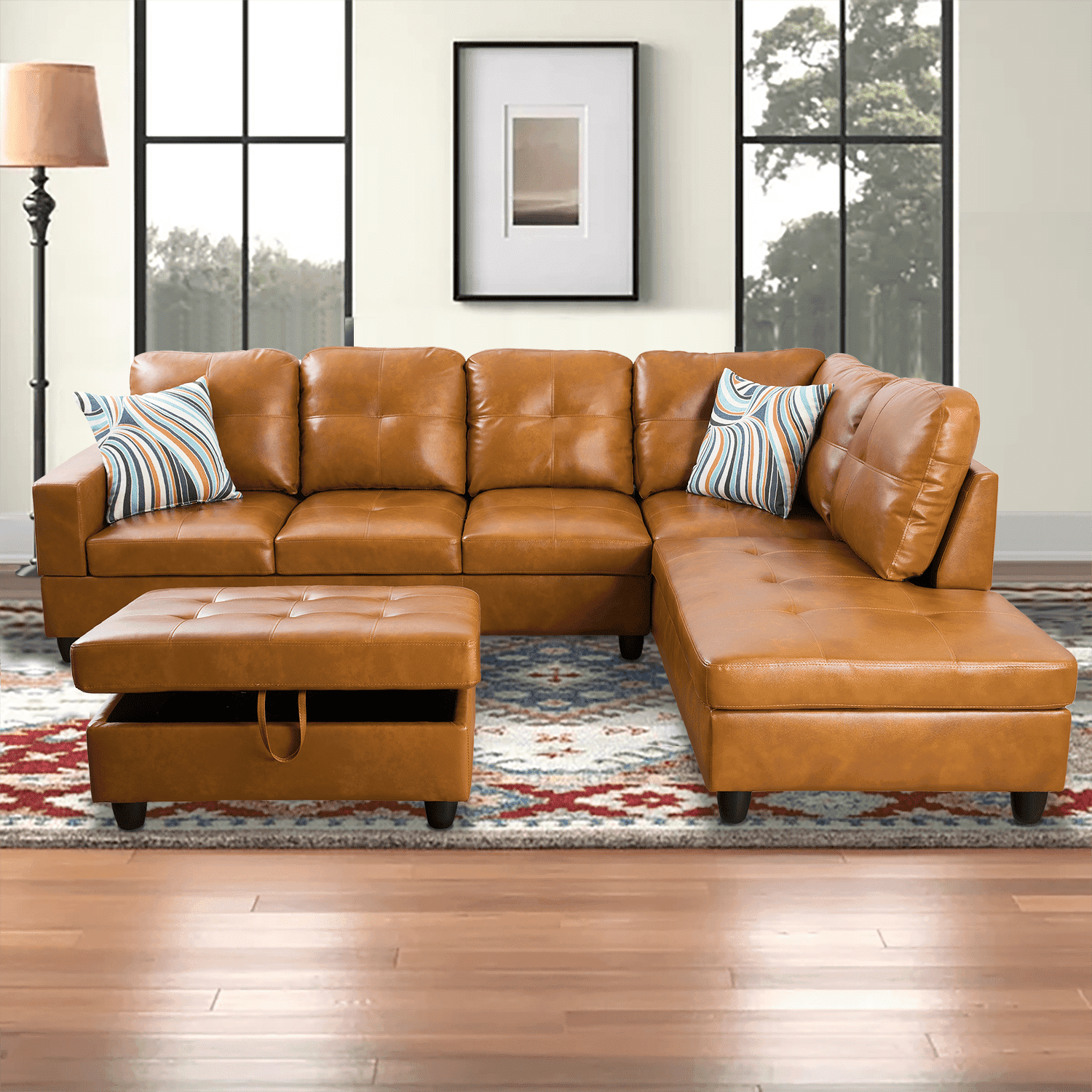 Caberryne Leather Sectional Sofa for Living Room Furniture Set ,Sectional  Couch Set L Shape Sofa with Storage Ottoman for Living Room/Apartment（Ginger,Facing  Right Chaise） - Walmart.com, image size:1500x1500