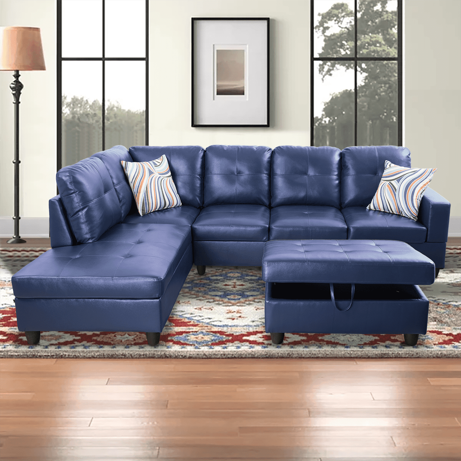 Caberryne Leather Sectional Sofa for Living Room Furniture Set ,Sectional  Couch Set L Shape Sofa with Storage Ottoman for Living Room/Apartment（Purple,Facing  Left Chaise） - Walmart.com, image size:1500x1500