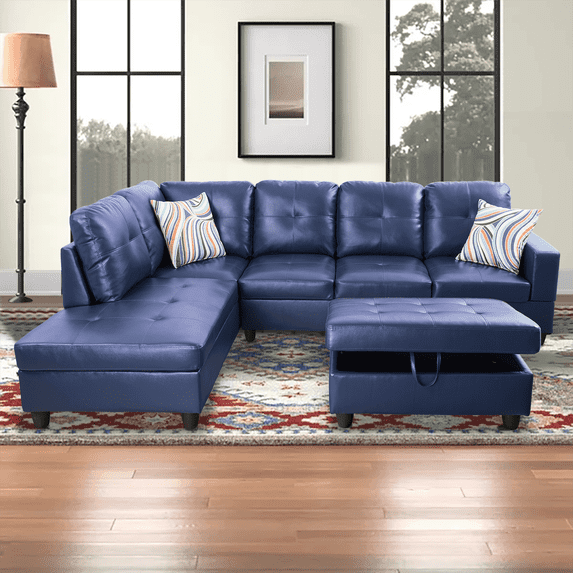 Caberryne Leather Sectional Sofa for Living Room Furniture Set ,Sectional Couch Set L Shape Sofa with Storage Ottoman for Living Room/Apartment(Purple,Facing Left Chaise)