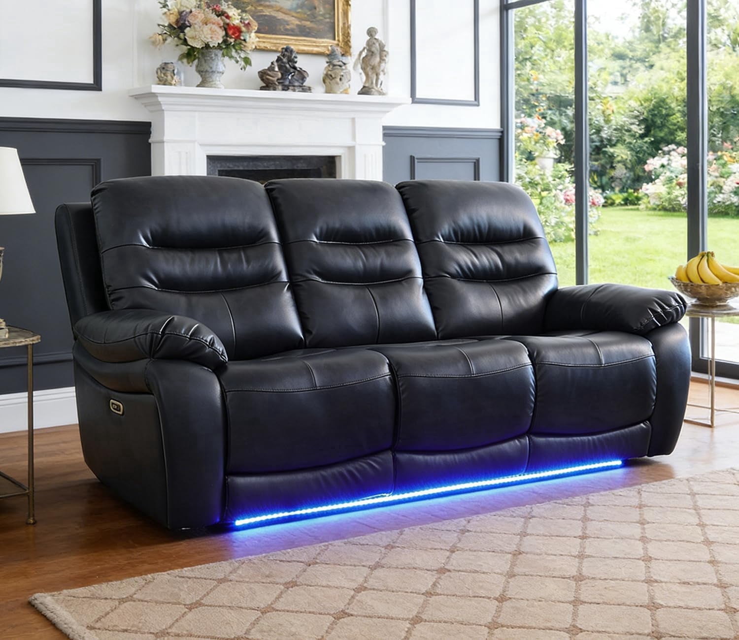 Caberryne Power Recliner Sofa Set with LED Lights,Black Living Room ...