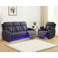 thumbnail image 1 of Caberryne Power Recliner Sofa Set with LED Lights,Suede Leather Reclining Sofa and Chair with Coffee Table/Arm Storage/Cup Holder,2-Piece Living Room Furniture Set with 3 Recliners for House(Navy), 1 of 6