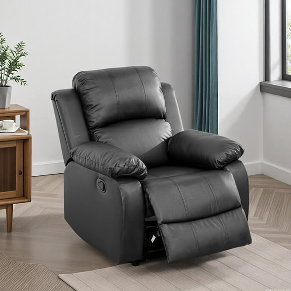 Caberryne Recliner Chair for Living Room Furniture Set,Leather Reclining Chair for Small Space/Rv, Wall Hugger Recliner/Home Theater Chairs for House/Office(Single Recliner,Black)