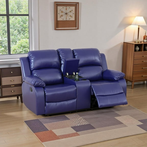 Caberryne Recliner Sofa with Double Recliners，Leather Reclining Loveseat with Cup Holders/Hidden Table for Living Room/Office/Theater Seating(2 Seater Loveseat,Purple)