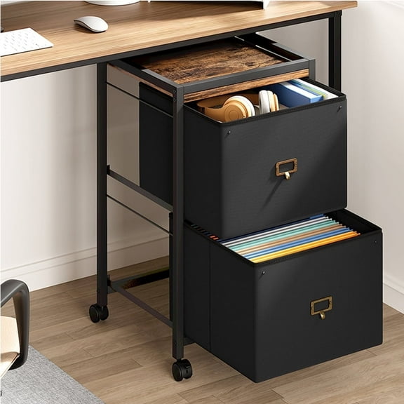 Cabihome File Cabinet, Under Desk Storage Fabric Vertical Filing Cabinet with 2 Drawer and Wheels, for Home Office