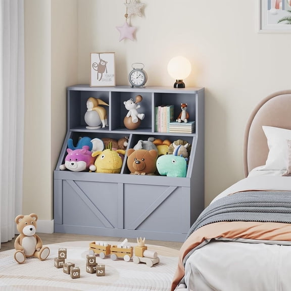 Cabihome Kids Toy Storage Organizer, Multifunctional Cabinet with Flexible Use for Playroom, Bedroom, and Nursery Gray