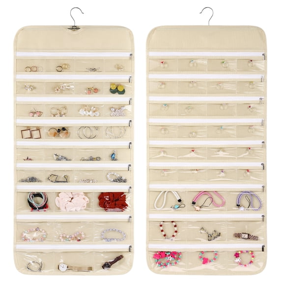 Cabilock 1 Set Double Sided Jewelry Holder Hanging Jewelry Organizer Zipper Jewelry Pocket Wall Closet Jewelry Holder