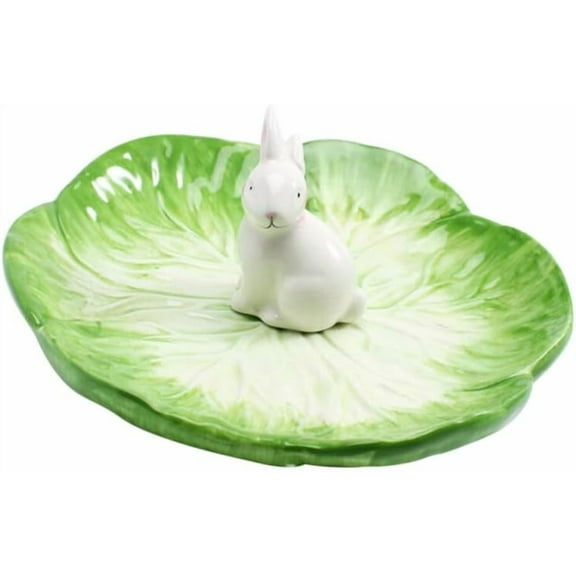 Cabilock Cabbage Plates Bowl Ceramic Bunny Rabbit Tray Easter Salad Dish Dessert Snack Serving Platter Spring Candy Bowls for Fruit Appetizers Green