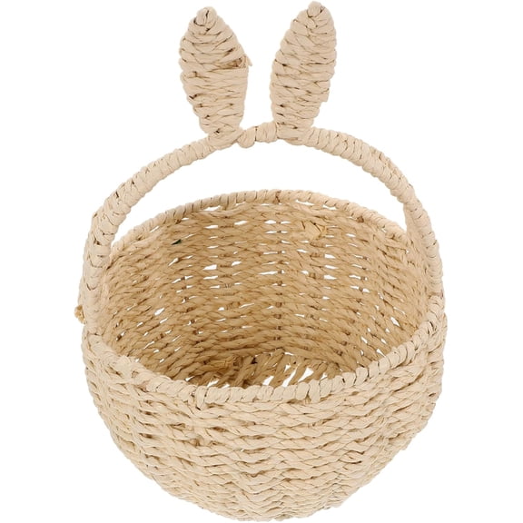 Cabilock Easter Bunny Woven Basket, Easter Candy Eggs Basket Picnic Basket with Cute Rabbit Ears Straw Wicker Baskets Rattan Basket Easter Party