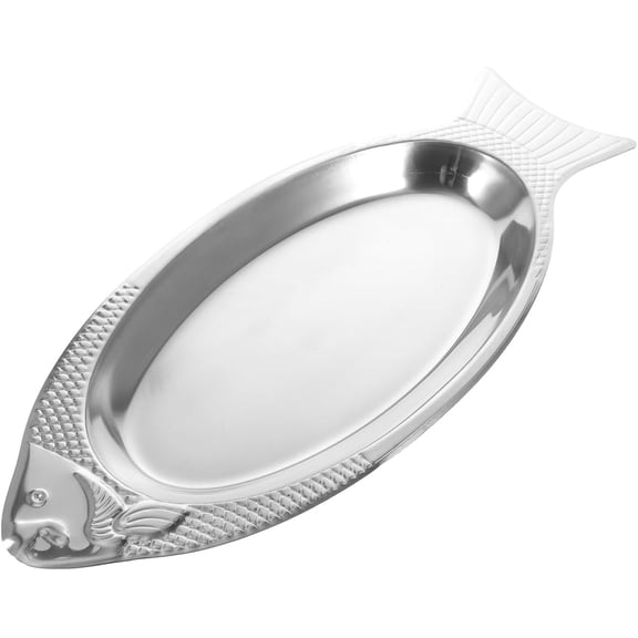 Cabilock Fish Shaped Steamed Fish Plate with Magnetic Base Stainless Steel Serving Tray 15.74 Inch Mirror Finish for Kitchen Dining and Entertaining