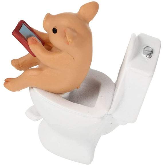 Cabilock Mini Resin Cute Pig Figurines Texting On Toilet Statue, Miniature Piggy Sculpture, Garden Farm Statue Collectible Lawn Ornament Desktop Animals Adornment