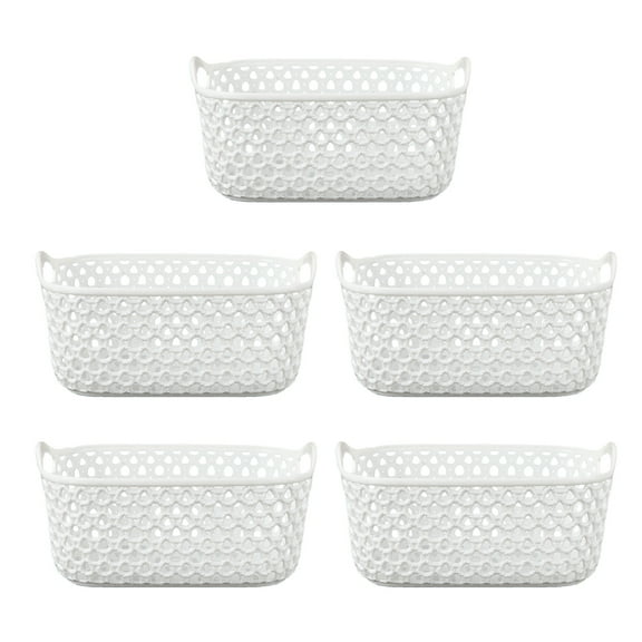 FRCOLOR White Plastic Resin Storage Basket for Clothes and Sundries Organization at Home 5PCS