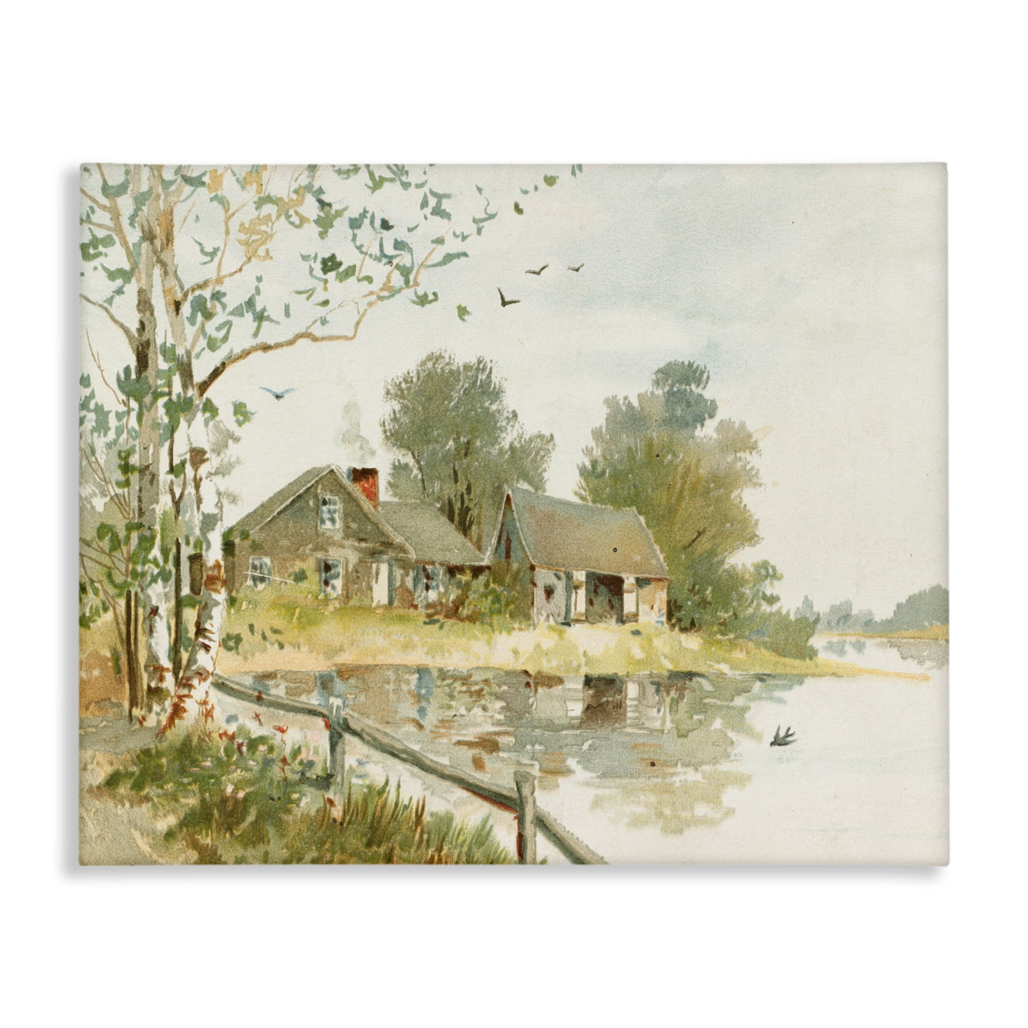 Cabin Along River's Edge Canvas Wall Art, design by Lettered and Lined