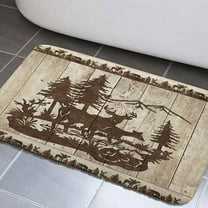 Cabin Bathroom Rugs, Forest Animal Lodge Cabin Vintage Wooden Country Farm Wildlife Bathroom Mat Deer Shower Mat Kitchen Rug, Rustic Farmhouse Bath Mat Rustic Cabin Forest Toilet Rug, 17X29 Inches