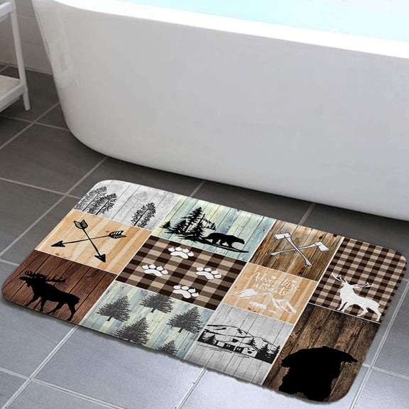Cabin Bathroom Rugs Rustic Farmhouse Bath Mat Soft Flannel Small Bath Rugs Bathroom Decor Warm Floor Mat for Living Room Bedroom 16 x 24 Inches