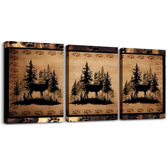 Cabin Bear Canvas Wall Art for Living Room Bedroom 12" x 16" 3 Piece Rustic Deer Picture Wall Decor Farmhouse Wolf Bathroom Wall Rust Art Wild Animal Brown Wall Painting