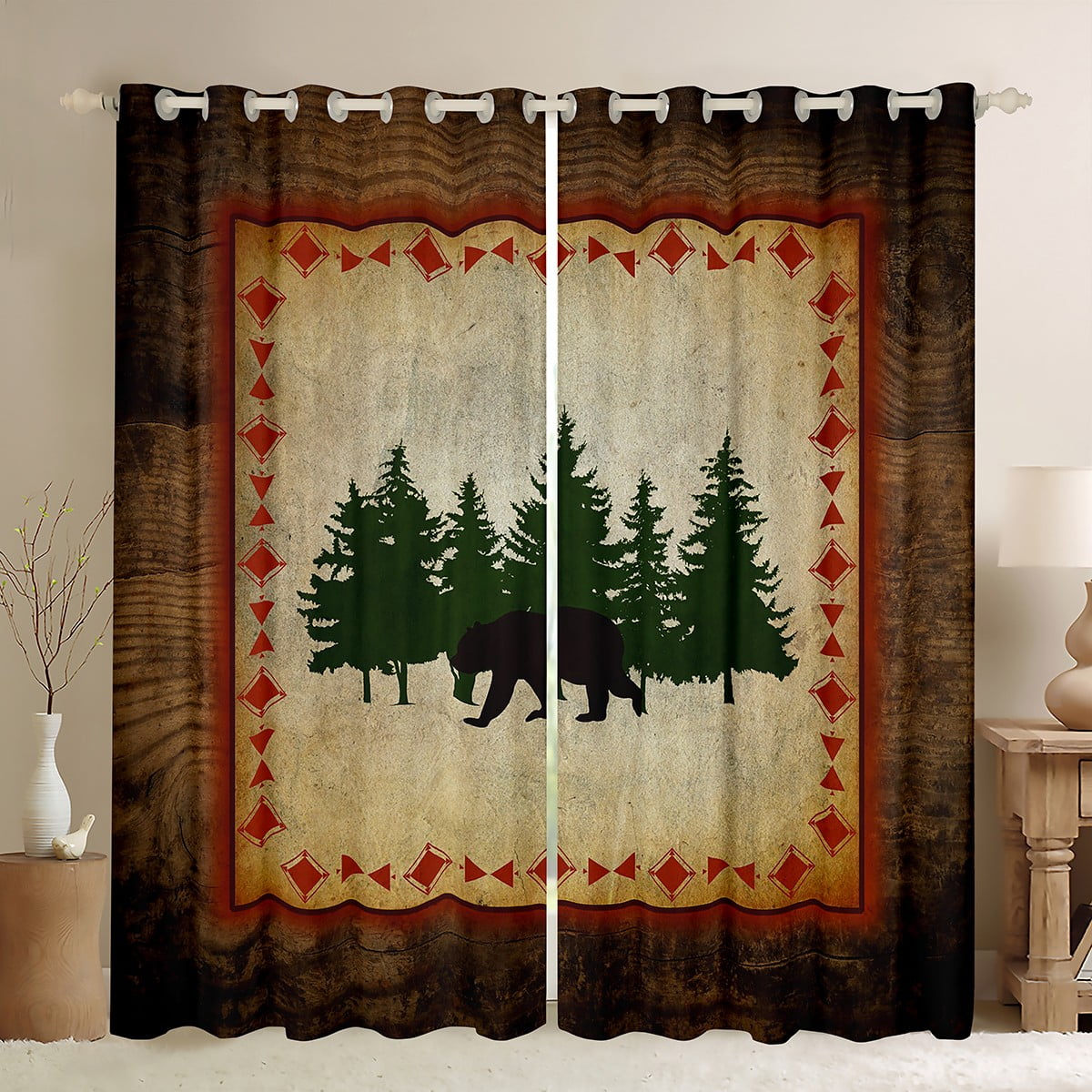 Cabin Bear Curtains for Living Room Rustic Blackout Curtains Bear ...