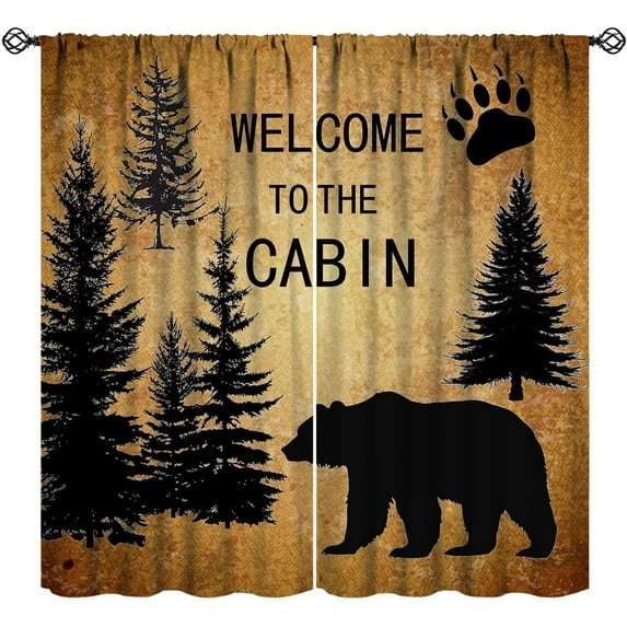 Cabin Blackout Curtains Rustic Farmhouse Forest Wild Animal Black Silhouette Vintage Nature Print Bedroom Living Room Kitchen Rod Pocket Decoration Window Drapes 2 Panels W21xL54in