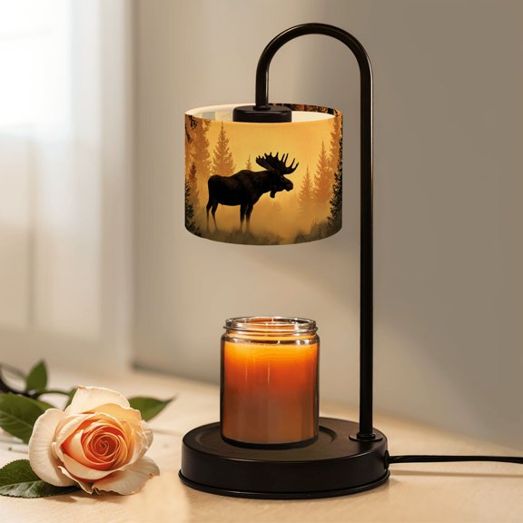 Cabin Candle Warmer Lamp with Timer Dimmer Majestic Moose Silhouette Golden Forest Landscape Candle Lamp Warmer for Jar Candle with 4 Bulbs Birthday Gifts for Women House Warming Gifts