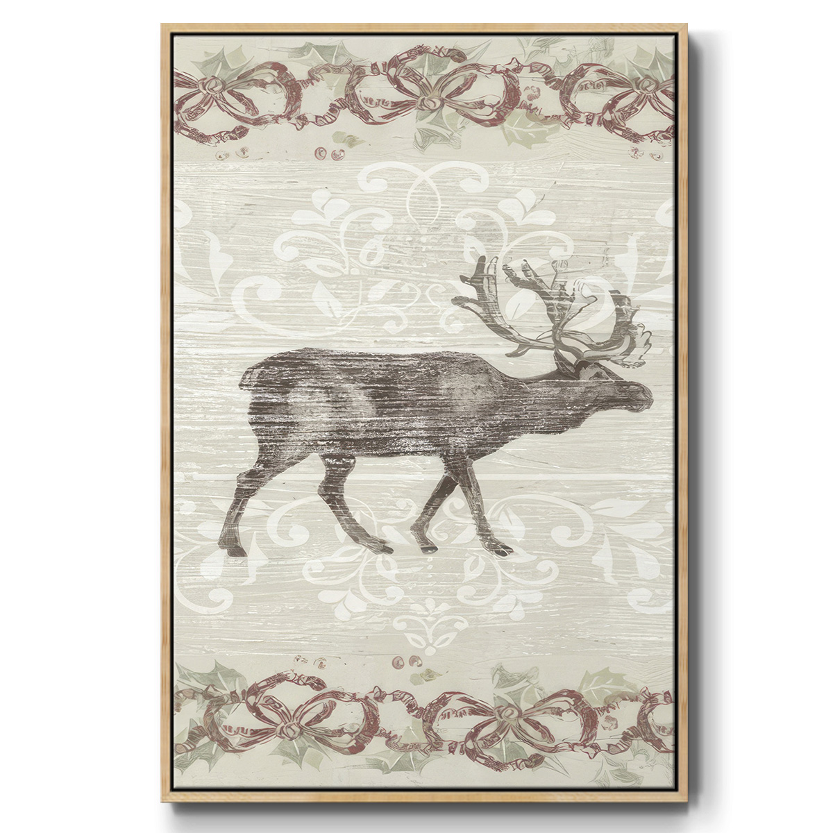 Cabin Christmas Collection B - Framed Gallery Wrapped Holiday Canvas - 17 x 25 - Natural Wood Frame
