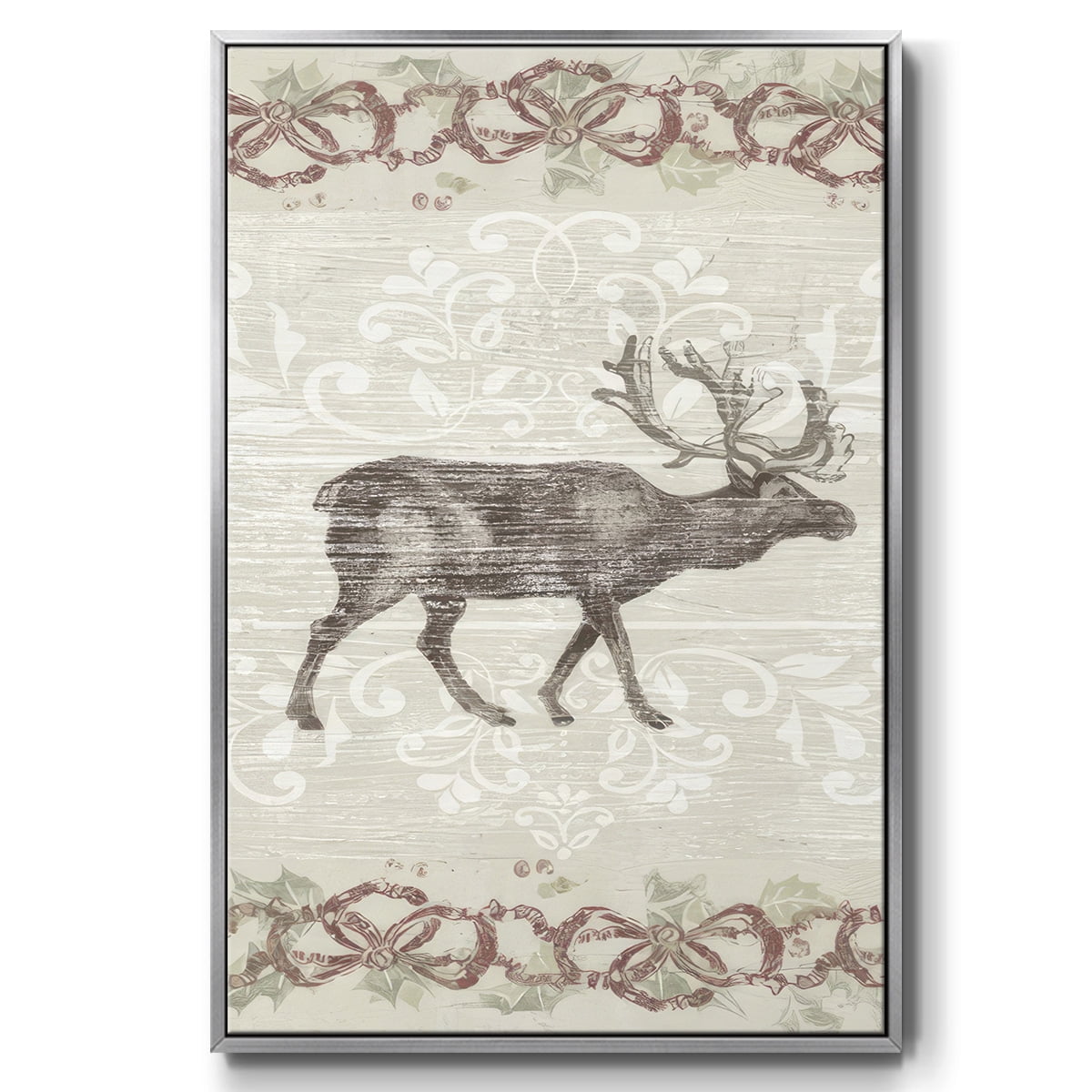 Cabin Christmas Collection B - Framed Gallery Wrapped Holiday Canvas - 17 x 25 - Silver Frame