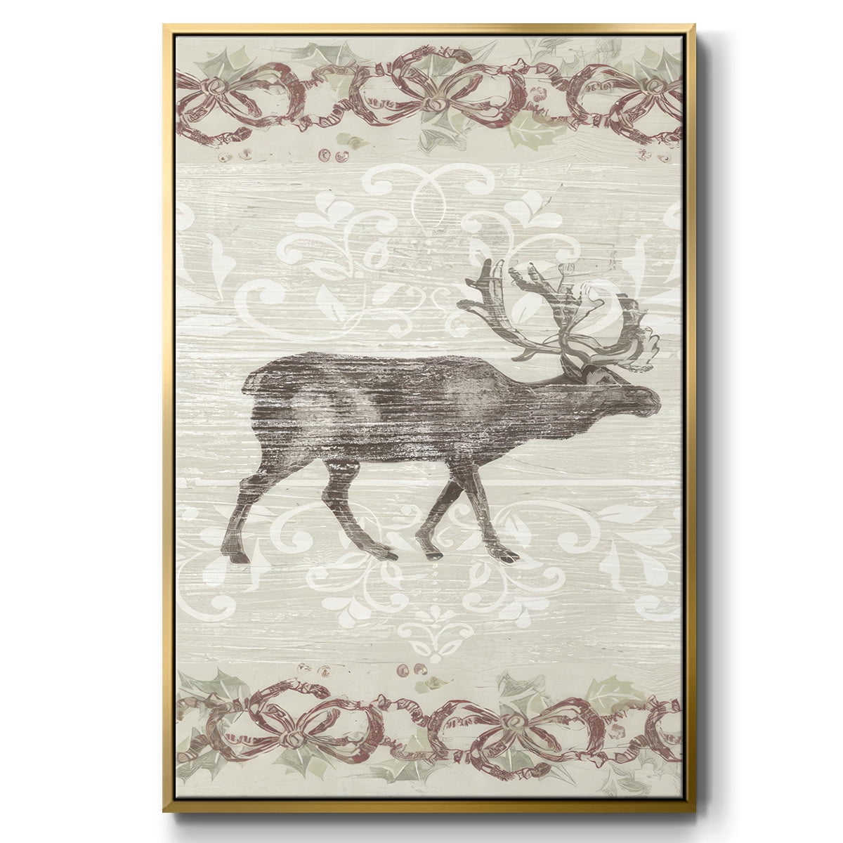 Cabin Christmas Collection B - Framed Gallery Wrapped Holiday Canvas - 25 x 37 - Gold Frame