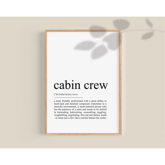 Cabin Crew Definition Poster Cabin Crew Gifts, Aircraft Attendant Presentaircraft Art Wall Art Home Decor, 12x18 UNFRAMED